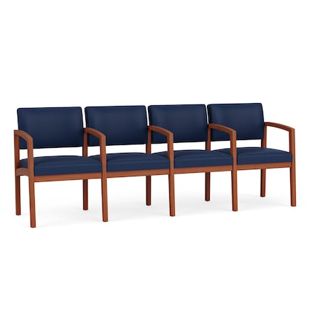 Lesro Lenox Wood 4 Seat Tandem Seating Wood Frame, Cherry, MD Ink Upholstery LW4103